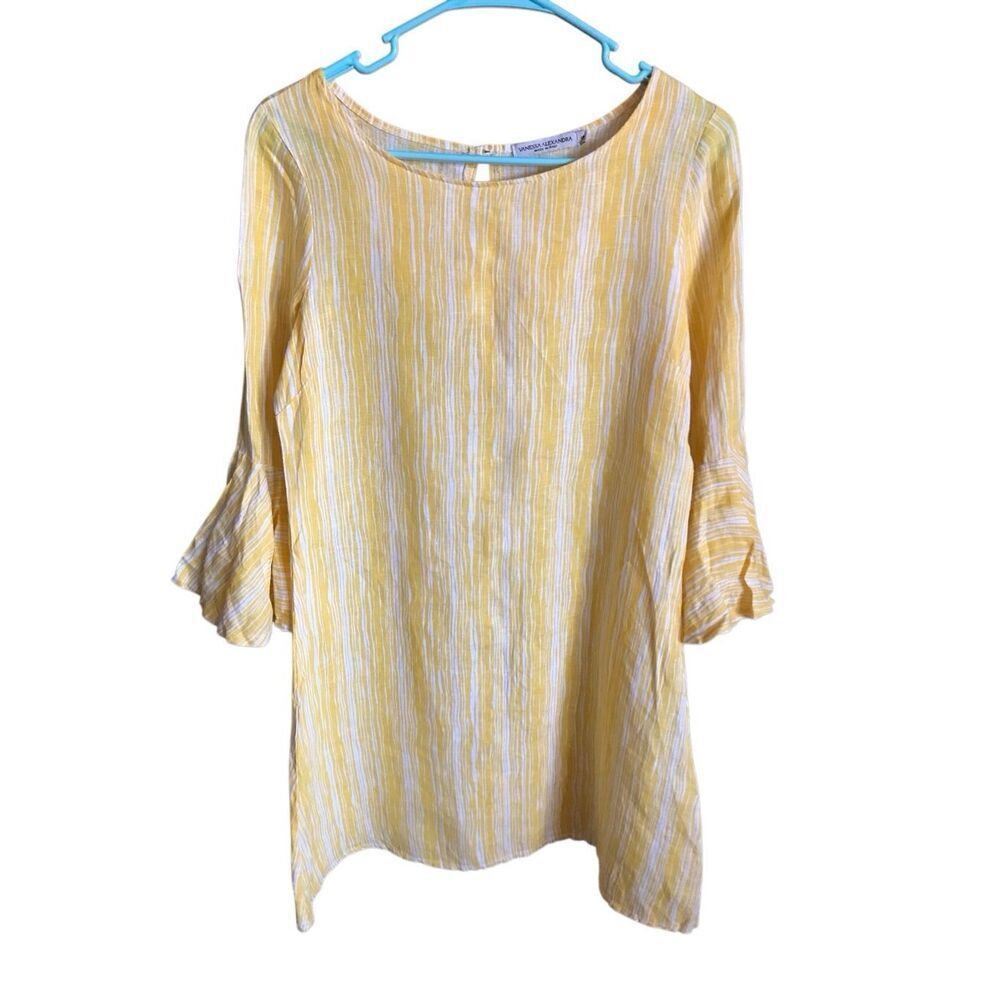 Vanessa Alexandra size small yellow Linen dress ruffle long sleeve made in Italy